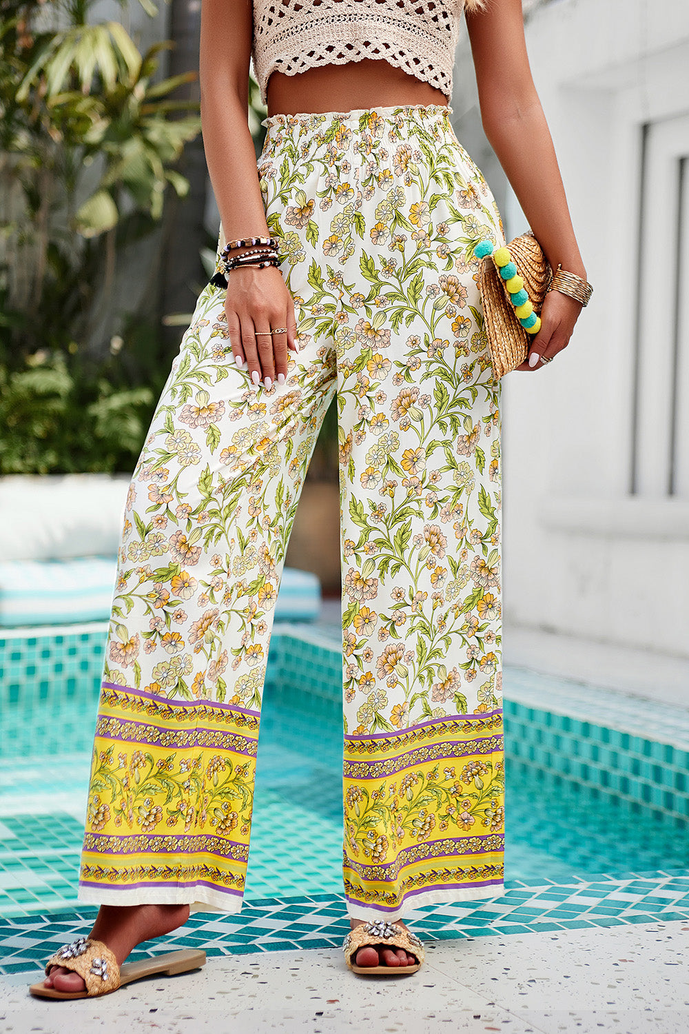 Printed High Waist Wide Leg Pants