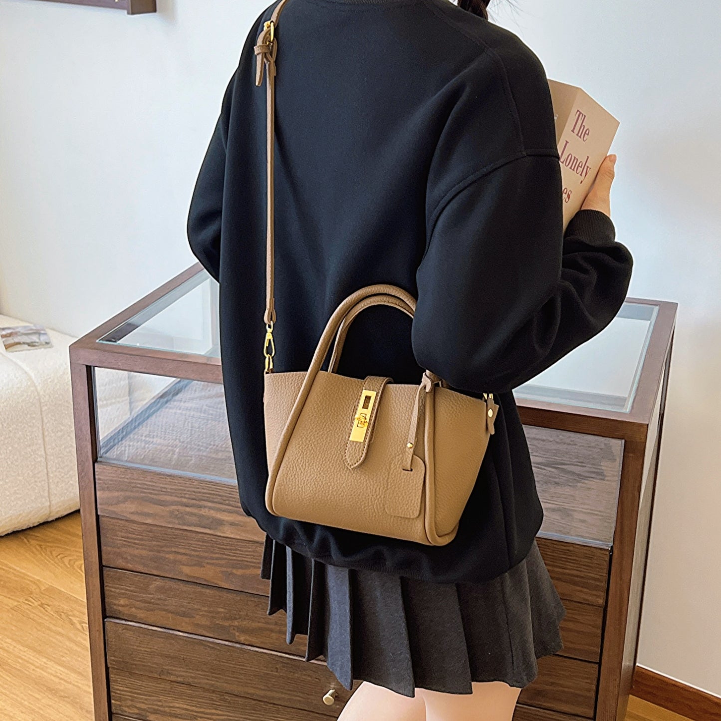 Contrast PU Leather Crossbody Bag