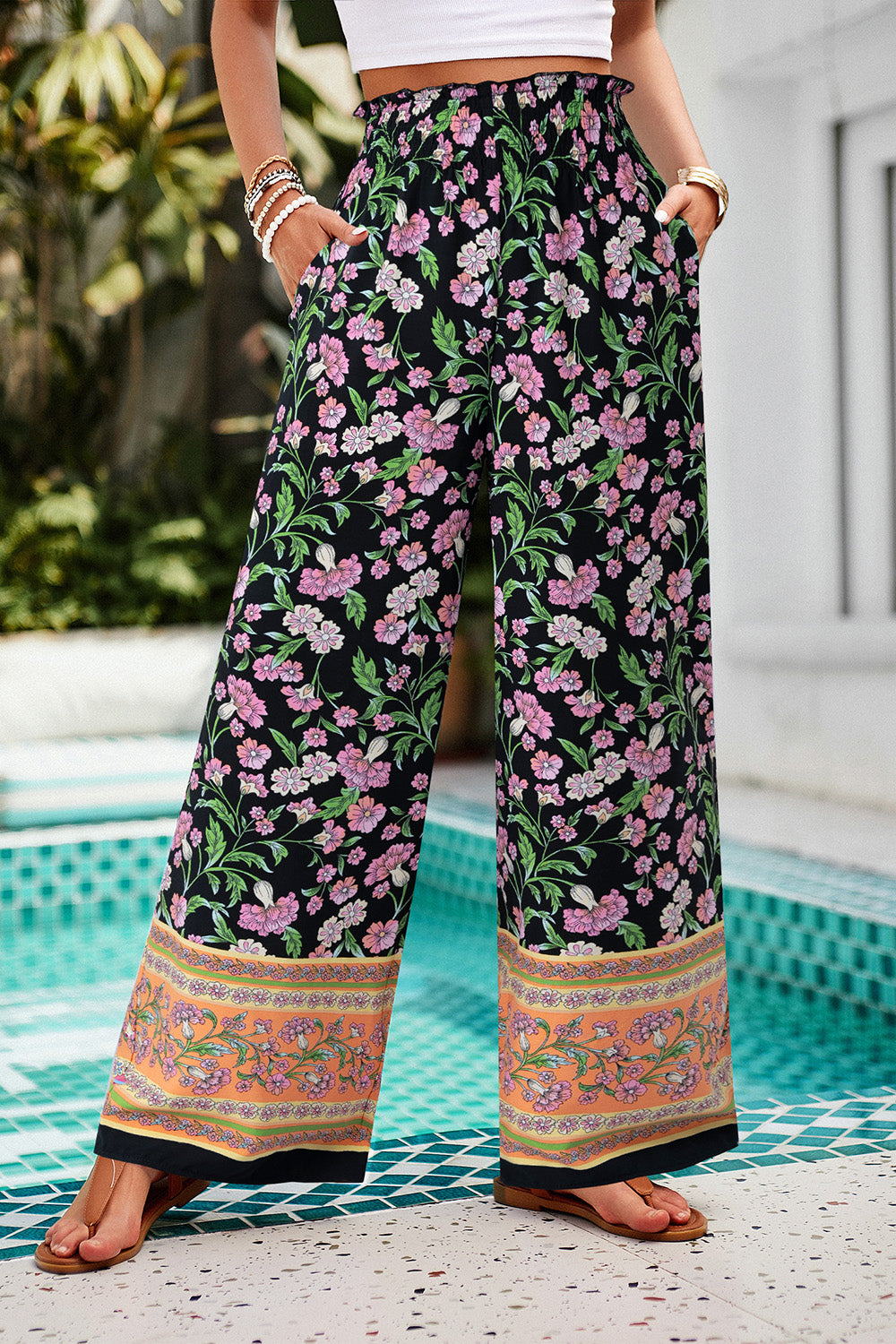 Printed High Waist Wide Leg Pants